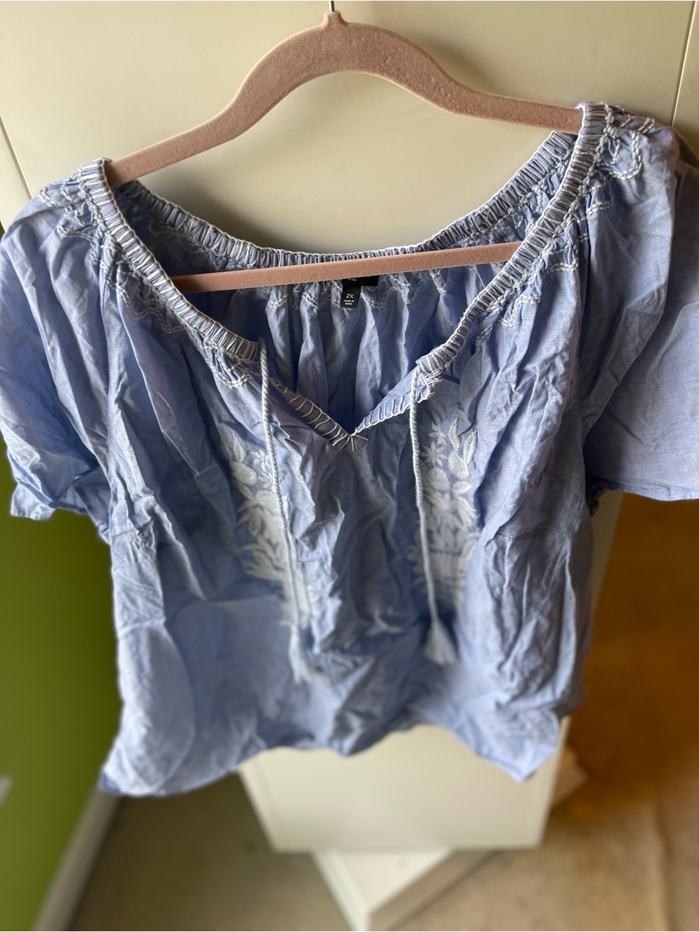 Talbots Light Blue Embroidered Peasant Blouse